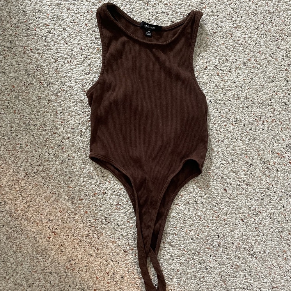 Ambiance Brown Ribbed Bodysuit One Piece